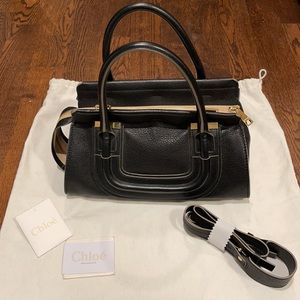 CHLOE Black Calfskin Leather Everston Satchel Bag